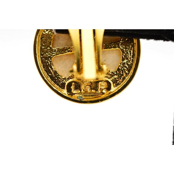 L.G. P. Vintage Clip On Cabochon Earrings Heavy Marbled Chunky Signed 1980s 9L - Picture 9 of 12